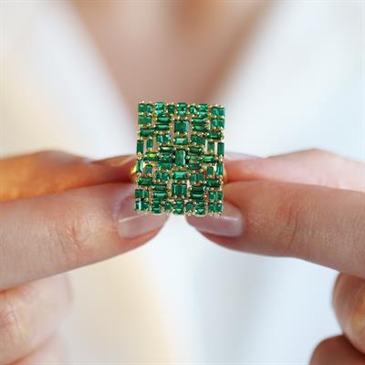 Yeşil Zirkon Taşlı Gold Kaplama 925 Ayar Gümüş Yüzük