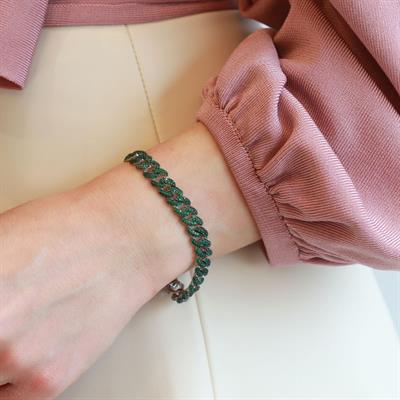 Yeşil Zirkon Taşlı Gurmet Model Zincir Gümüş Kadın Bileklik