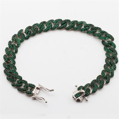 Yeşil Zirkon Taşlı Gurmet Model Zincir Gümüş Kadın Bileklik