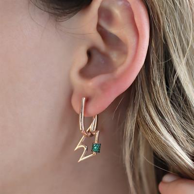 Yeşil Zirkon Taşlı Rose Gold Kaplama Şimşek Gümüş Küpe