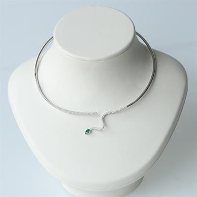 Yeşil Zirkon Taşlı Serpent Choker Gümüş Kolye