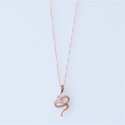 Yılan Modeli Zirkon Taşlı Rose Gold Kaplama Gümüş Kolye