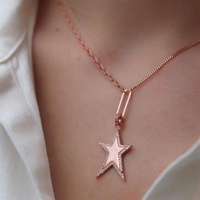Yıldız Model Taşlı Rose Gold Kaplama Gümüş Kolye