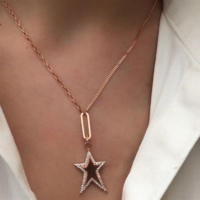 Yıldız Model Taşlı Rose Gold Kaplama Gümüş Kolye
