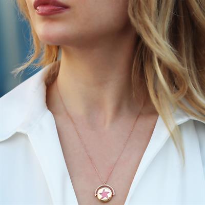 Yıldızlı Çift Taraflı Rose Gold Kaplama Gümüş Kolye
