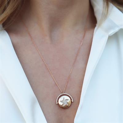 Yıldızlı Çift Taraflı Rose Gold Kaplama Gümüş Kolye