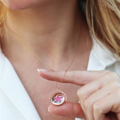 Yıldızlı Çift Taraflı Rose Gold Kaplama Gümüş Kolye