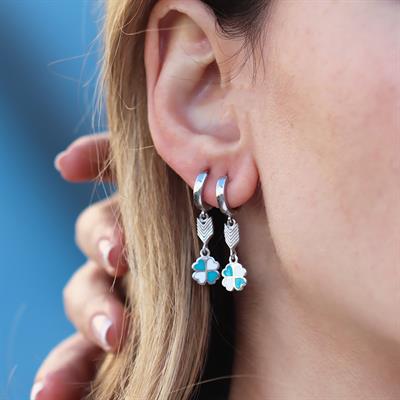 Yonca Modeli Renkli Mine İşli Gümüş Küpe