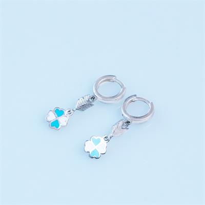 Yonca Modeli Renkli Mine İşli Gümüş Küpe