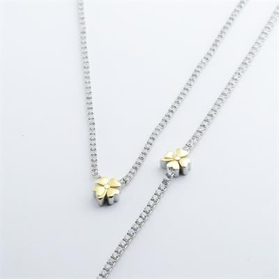 Yonca Zirkon Taşlı Su Yolu Gümüş Set