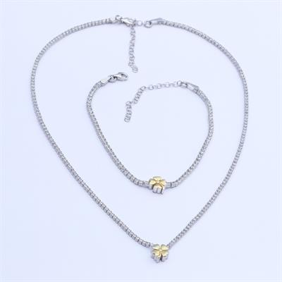 Yonca Zirkon Taşlı Su Yolu Gümüş Set