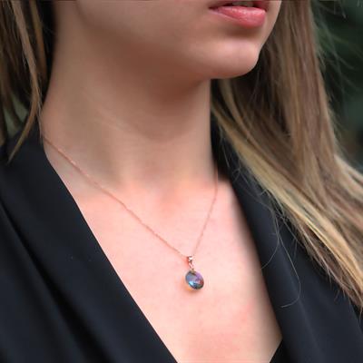 Yuvarlak Mistik Topaz Taşlı Rose Gold Kaplama Gümüş Kolye