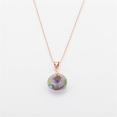 Yuvarlak Mistik Topaz Taşlı Rose Gold Kaplama Gümüş Kolye