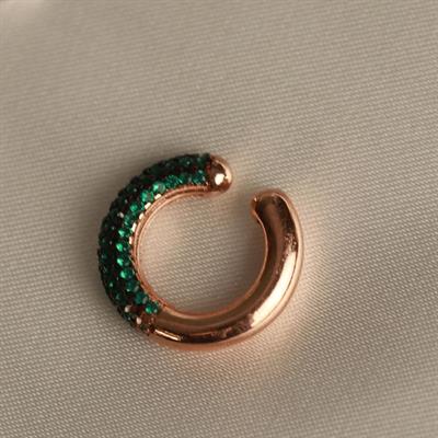 Yuvarlak Yeşil Zirkon Taşlı Rose Gold Kaplama Gümüş Kıkırdak Küpe