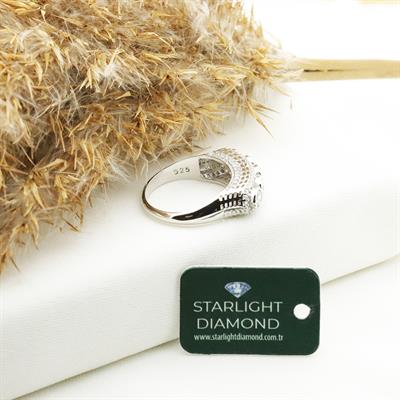 Zirkon Taş Çerçeveli Yüksek Montür Model 5 Taş Starlight Diamond Gümüş Yüzük