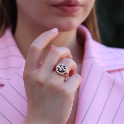 Zirkon Taşlı Arı Figürlü Rose Gold Kaplama Gümüş Yüzük