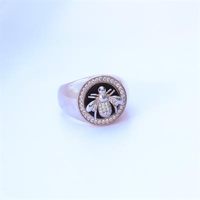 Zirkon Taşlı Arı Figürlü Rose Gold Kaplama Gümüş Yüzük