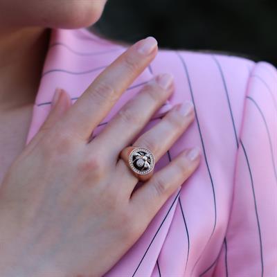 Zirkon Taşlı Arı Figürlü Rose Gold Kaplama Gümüş Yüzük