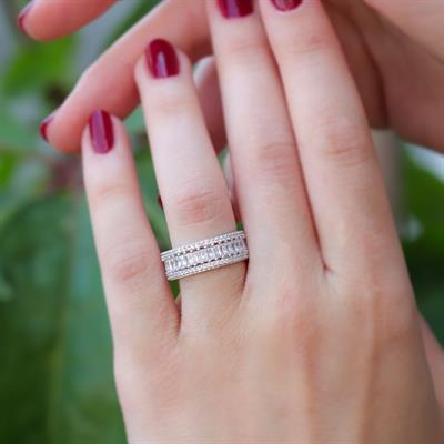 Zirkon Taşlı Baget Gümüş Yüzük