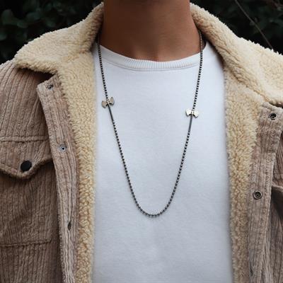 Zirkon Taşlı Balta Gümüş Erkek Kolye