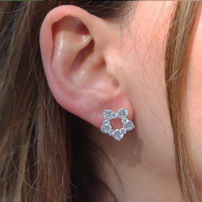 Zirkon Taşlı Çiçek Gümüş Küpe