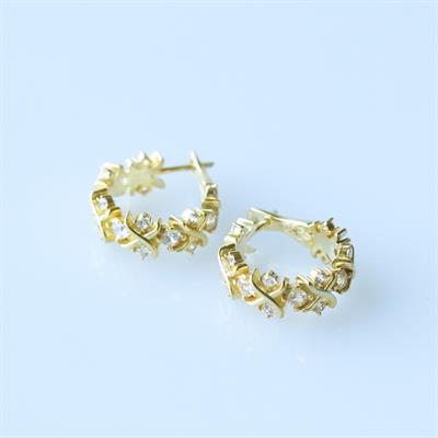 Zirkon Taşlı Daire Tffny Modeli Gold Kaplama Gümüş Işıltı Küpe