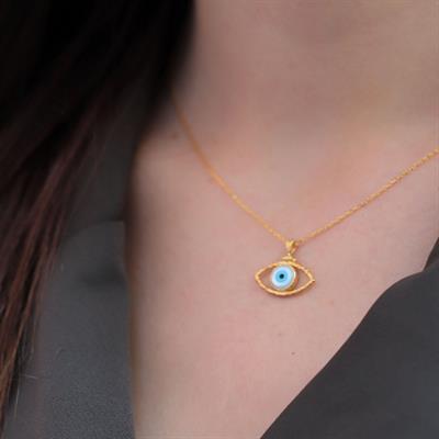 Zirkon Taşlı Gold Kaplama 925 Ayar Göz Kolye