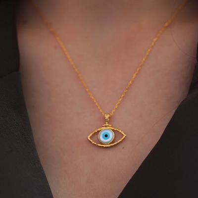 Zirkon Taşlı Gold Kaplama 925 Ayar Göz Kolye