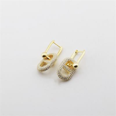 Zirkon Taşlı Gold Kaplama Düğme Gümüş Küpe
