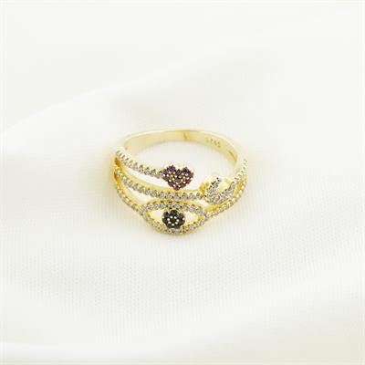 Zirkon Taşlı Gold Kaplama Moon Gümüş Yüzük