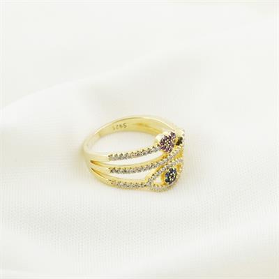 Zirkon Taşlı Gold Kaplama Moon Gümüş Yüzük