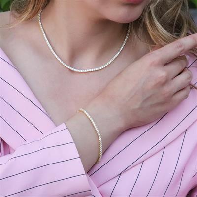 Zirkon Taşlı Gold Kaplama Su Yolu Gümüş Set