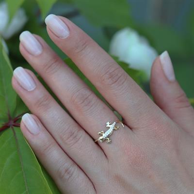 Zirkon Taşlı Gold Kaplama Timsah  Gümüş Yüzük