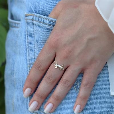 Zirkon Taşlı Gold Kaplama Timsah  Gümüş Yüzük