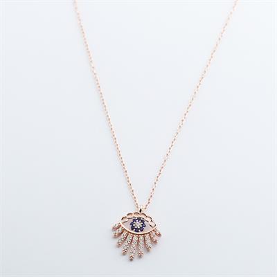 Zirkon Taşlı Göz Modeli Rose Gold Kaplama Gümüş Kolye