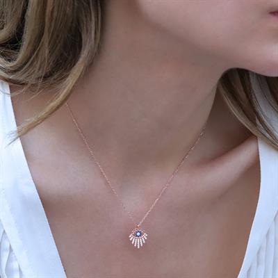 Zirkon Taşlı Göz Modeli Rose Gold Kaplama Gümüş Kolye