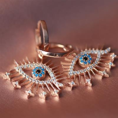 Zirkon Taşlı Göz Modeli Rose Gold Kaplama Gümüş Küpe