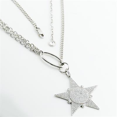 Zirkon Taşlı Gurmet Zincirli Tasarım Yıldız Gümüş Kolye
