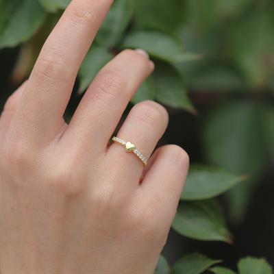 Zirkon Taşlı Kalp Minimal Gümüş Yüzük