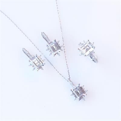 Zirkon Taşlı Kare Lotus Çiçeği Gümüş Set