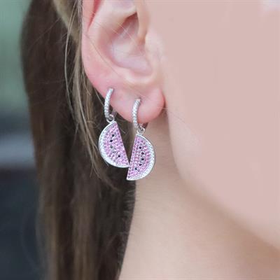 Zirkon Taşlı Karpuz Gümüş Küpe