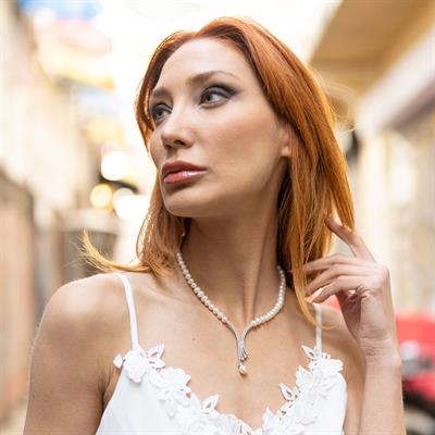 Zirkon Taşlı Kültür İncisi Gümüş Gerdanlık