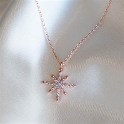 Zirkon Taşlı Kutup Yıldızı Rose Gold Kaplama Gümüş Kolye