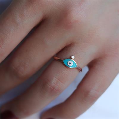 Zirkon Taşlı Mine İşli Göz Yüzük