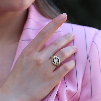 Zirkon Taşlı Mine İşli Kutup Yıldızı Ayarlanabilir Gümüş Yüzük