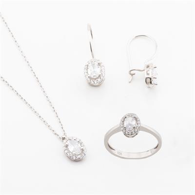 Zirkon Taşlı Mini Oval Montür Gümüş Takım