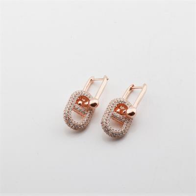 Zirkon Taşlı Rose Gold Kaplama Düğme Gümüş Küpe