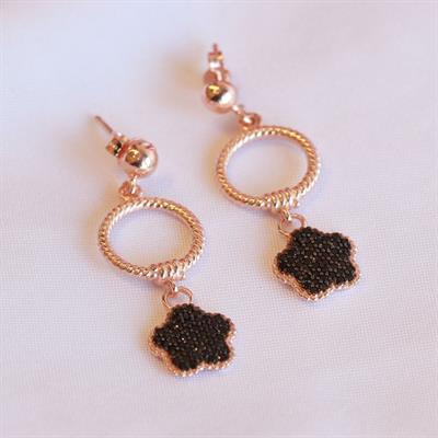 Zirkon Taşlı Rose Gold Kaplama Gümüş Çiçek Küpe