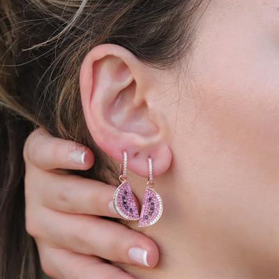 Zirkon Taşlı Rose Gold Kaplama Karpuz Gümüş Küpe