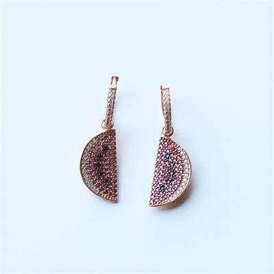 Zirkon Taşlı Rose Gold Kaplama Karpuz Gümüş Küpe